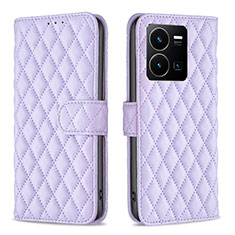 Leather Case Stands Flip Cover Holder B11F for Vivo Y35 4G Purple