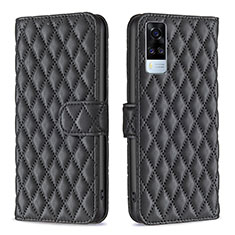 Leather Case Stands Flip Cover Holder B11F for Vivo Y51 (2021) Black