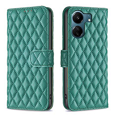 Leather Case Stands Flip Cover Holder B11F for Xiaomi Poco C65 Green