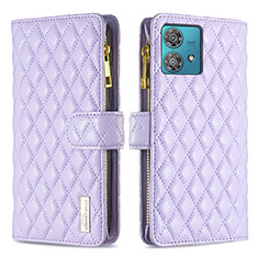 Leather Case Stands Flip Cover Holder B12F for Motorola Moto Edge 40 Neo 5G Purple