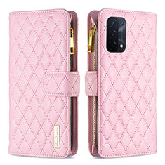 Leather Case Stands Flip Cover Holder B12F for Oppo A54 5G Rose Gold