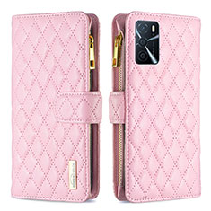 Leather Case Stands Flip Cover Holder B12F for Oppo A54s Rose Gold