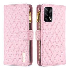 Leather Case Stands Flip Cover Holder B12F for Oppo A74 4G Rose Gold