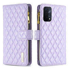 Leather Case Stands Flip Cover Holder B12F for Oppo A74 5G Purple