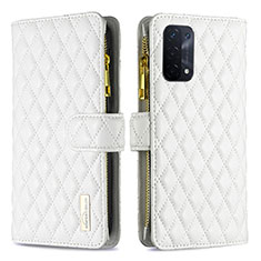 Leather Case Stands Flip Cover Holder B12F for Oppo A74 5G White