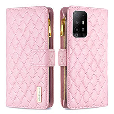 Leather Case Stands Flip Cover Holder B12F for Oppo A95 5G Rose Gold