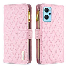 Leather Case Stands Flip Cover Holder B12F for Oppo A96 4G Rose Gold