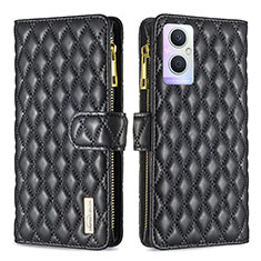 Leather Case Stands Flip Cover Holder B12F for Oppo A96 5G Black