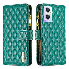 Leather Case Stands Flip Cover Holder B12F for Oppo A96 5G Green