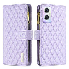 Leather Case Stands Flip Cover Holder B12F for Oppo A96 5G Purple