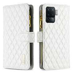 Leather Case Stands Flip Cover Holder B12F for Oppo Reno5 Lite White