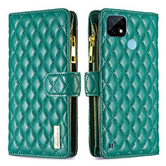 Leather Case Stands Flip Cover Holder B12F for Realme C21 Green