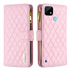 Leather Case Stands Flip Cover Holder B12F for Realme C21 Rose Gold