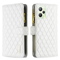 Leather Case Stands Flip Cover Holder B12F for Realme Narzo 50A Prime White