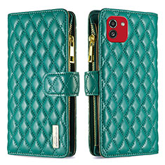 Leather Case Stands Flip Cover Holder B12F for Samsung Galaxy A03 Green