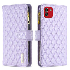 Leather Case Stands Flip Cover Holder B12F for Samsung Galaxy A03 Purple