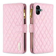 Leather Case Stands Flip Cover Holder B12F for Samsung Galaxy A04E Rose Gold