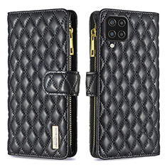 Leather Case Stands Flip Cover Holder B12F for Samsung Galaxy A12 Nacho Black