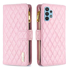 Leather Case Stands Flip Cover Holder B12F for Samsung Galaxy A32 5G Rose Gold