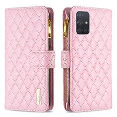 Leather Case Stands Flip Cover Holder B12F for Samsung Galaxy A71 4G A715 Rose Gold