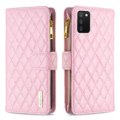 Leather Case Stands Flip Cover Holder B12F for Samsung Galaxy F02S SM-E025F Rose Gold