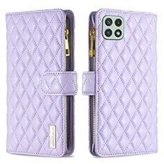 Leather Case Stands Flip Cover Holder B12F for Samsung Galaxy F42 5G Purple