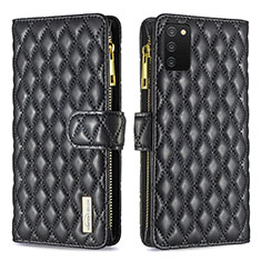 Leather Case Stands Flip Cover Holder B12F for Samsung Galaxy M02s Black