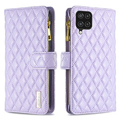 Leather Case Stands Flip Cover Holder B12F for Samsung Galaxy M12 Purple