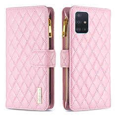 Leather Case Stands Flip Cover Holder B12F for Samsung Galaxy M40S Rose Gold