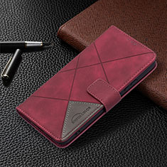 Leather Case Stands Flip Cover Holder B12F for Samsung Galaxy S21 5G Red