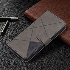 Leather Case Stands Flip Cover Holder B12F for Samsung Galaxy S22 Plus 5G Gray