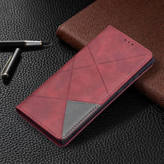 Leather Case Stands Flip Cover Holder B12F for Samsung Galaxy S23 Ultra 5G Red