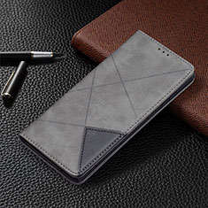 Leather Case Stands Flip Cover Holder B12F for Samsung Galaxy S24 Ultra 5G Gray