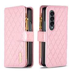 Leather Case Stands Flip Cover Holder B12F for Samsung Galaxy Z Fold4 5G Rose Gold