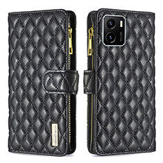 Leather Case Stands Flip Cover Holder B12F for Vivo Y01 Black