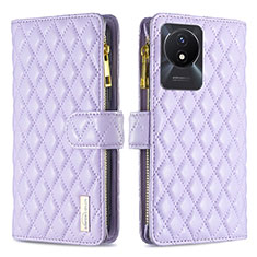 Leather Case Stands Flip Cover Holder B12F for Vivo Y02 Purple