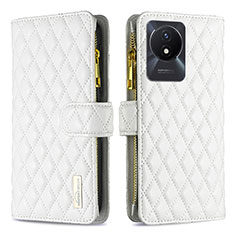 Leather Case Stands Flip Cover Holder B12F for Vivo Y02 White