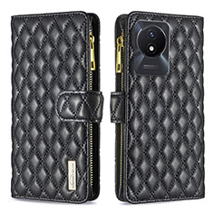 Leather Case Stands Flip Cover Holder B12F for Vivo Y02A Black