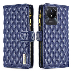 Leather Case Stands Flip Cover Holder B12F for Vivo Y11 (2023) Blue