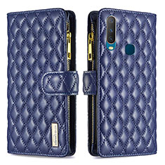 Leather Case Stands Flip Cover Holder B12F for Vivo Y11 Blue