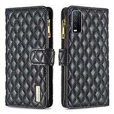 Leather Case Stands Flip Cover Holder B12F for Vivo Y12A Black