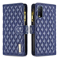 Leather Case Stands Flip Cover Holder B12F for Vivo Y12A Blue