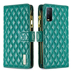 Leather Case Stands Flip Cover Holder B12F for Vivo Y12A Green