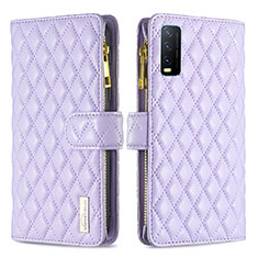 Leather Case Stands Flip Cover Holder B12F for Vivo Y12A Purple