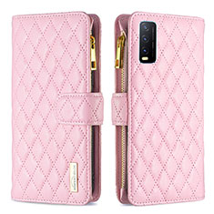 Leather Case Stands Flip Cover Holder B12F for Vivo Y12A Rose Gold