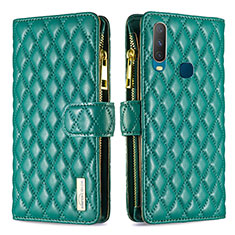 Leather Case Stands Flip Cover Holder B12F for Vivo Y15 Green