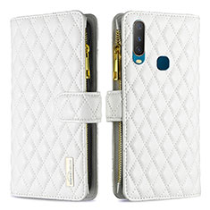 Leather Case Stands Flip Cover Holder B12F for Vivo Y15 White