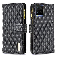 Leather Case Stands Flip Cover Holder B12F for Vivo Y21 Black