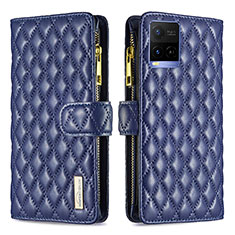 Leather Case Stands Flip Cover Holder B12F for Vivo Y21 Blue