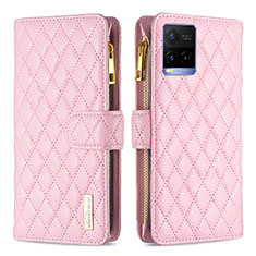 Leather Case Stands Flip Cover Holder B12F for Vivo Y21 Rose Gold